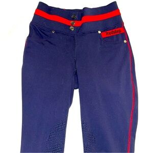 Tredstep Ireland Riding Pants Breeches Womens 28R Navy Blue And Red Stiching